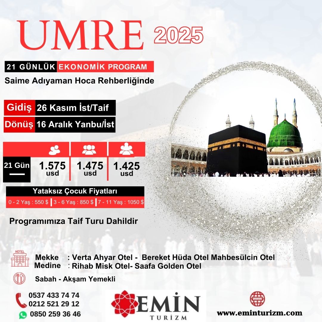 26 Kasım - 16 Aralık Ekonomik Umre proğramı