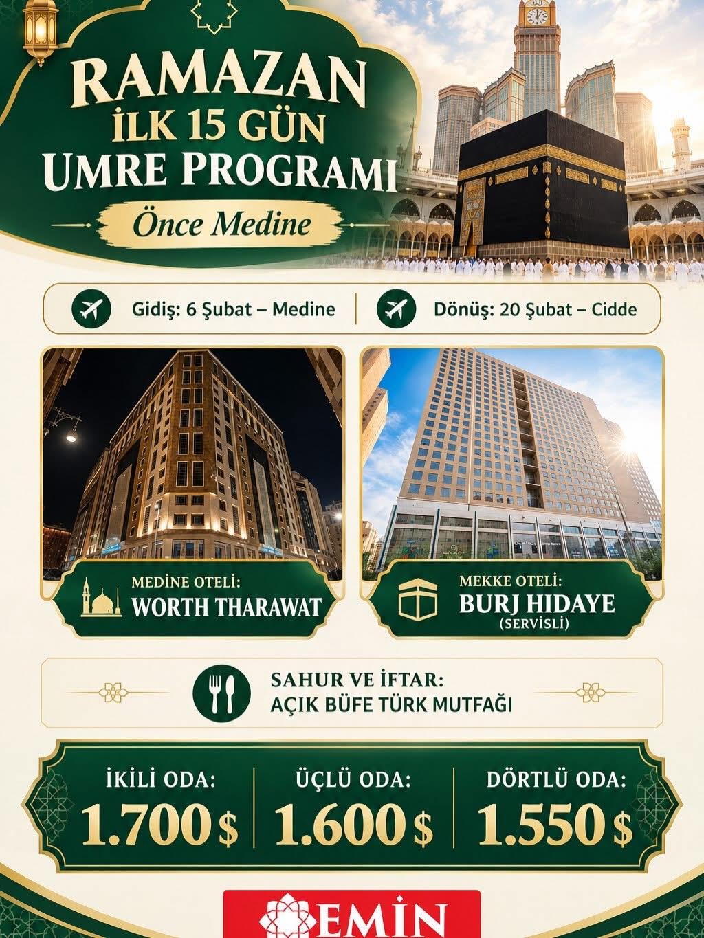 Ramazan ilk 15 gün  Umre Proğramı 