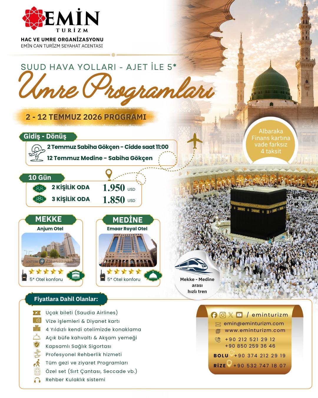 02 Temmuzda 10 Günlük 5* Umre Proğramı
