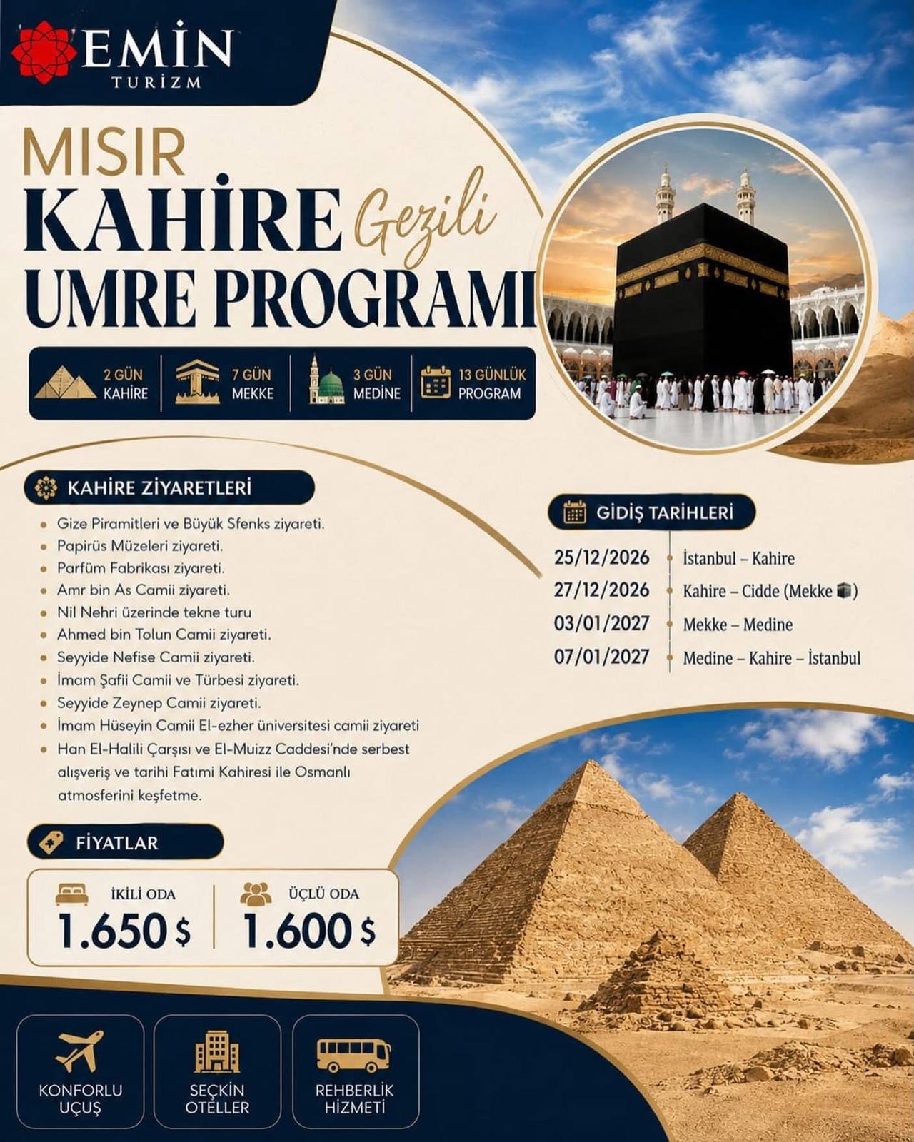 13 Günlük Umre Mısır Kahire gezili Umre Proğramı   