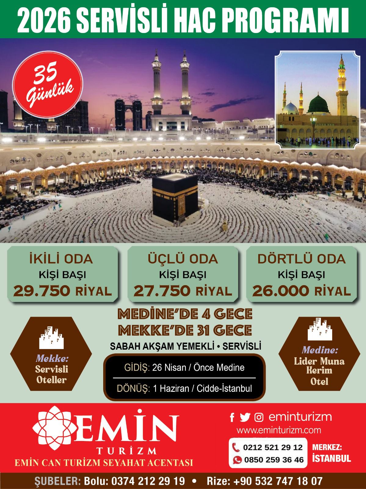 2026 Yılı Ekonomik Servisli Hac Proğramı