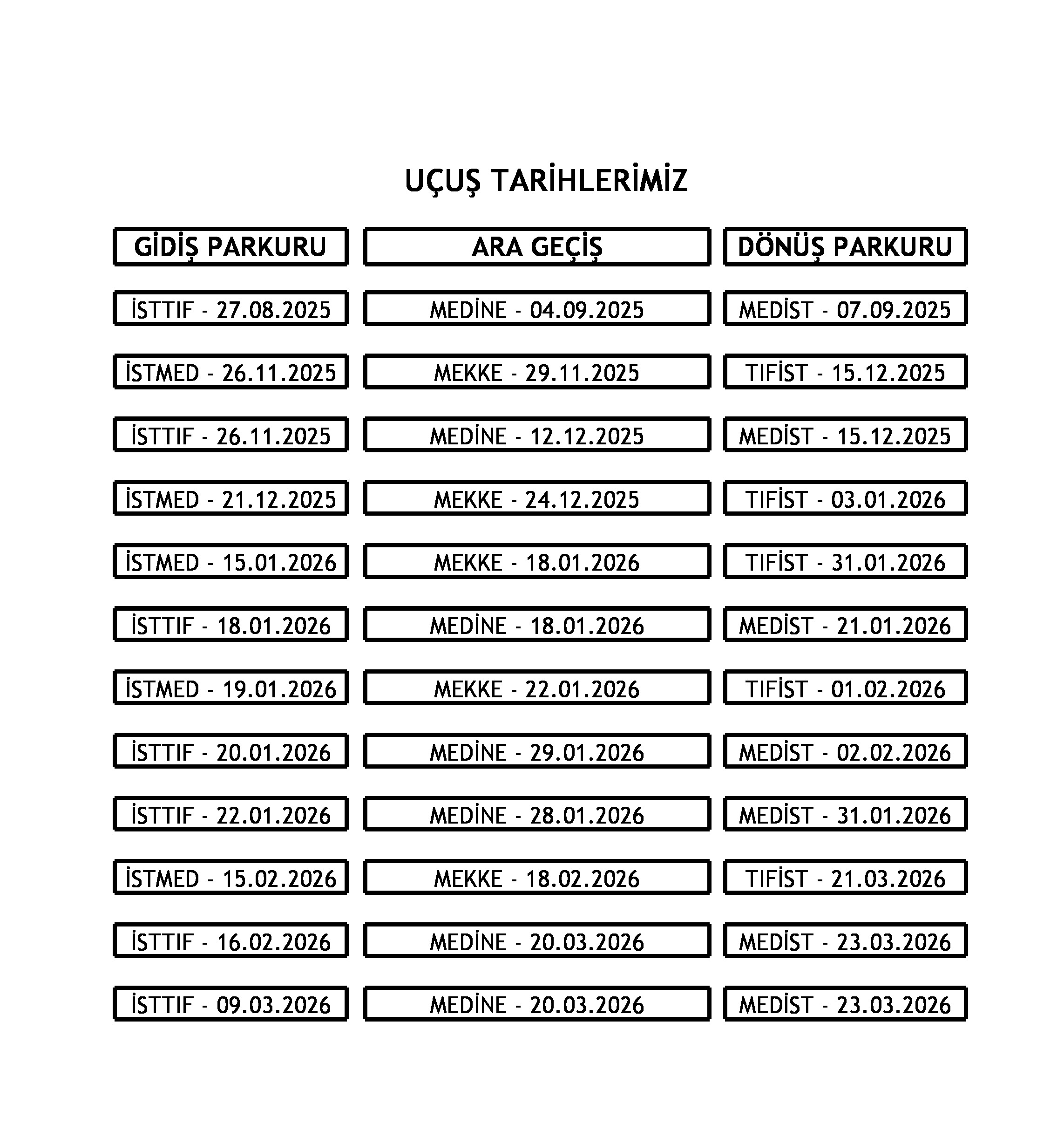 Planlanan Umre tur tarihleri