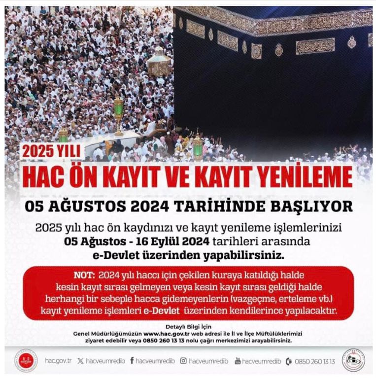 Hac ön kayıtları 5 Ağustos’ta başlıyor